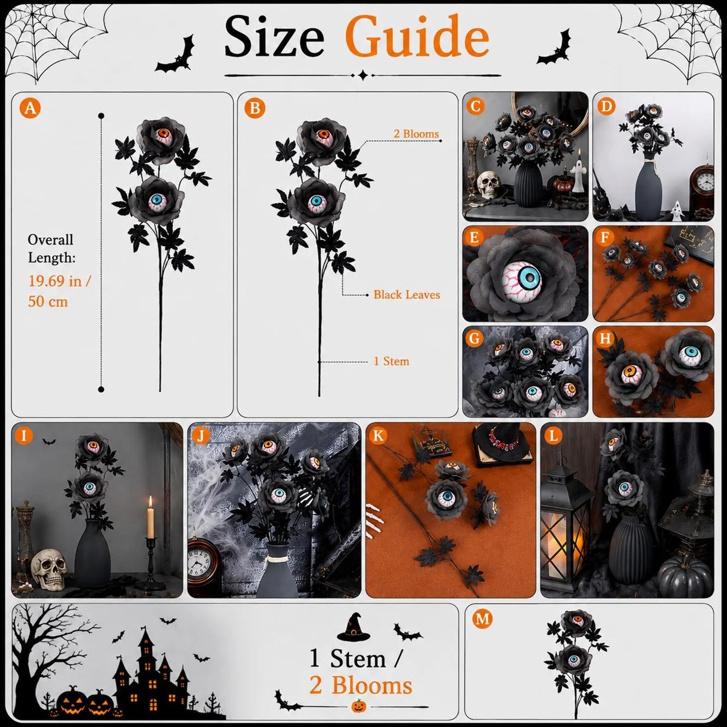 Halloween Eyeball Rose Stem, Gothic Artificial Flower Decor