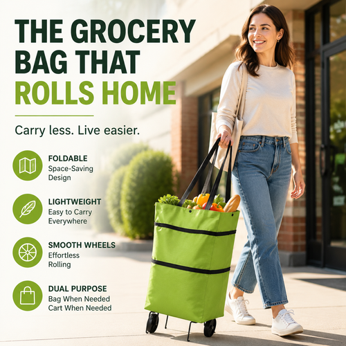 🍂 Fall Sale | 37% OFF – 2-in-1 Foldable Shopping Cart Bag with Wheels
