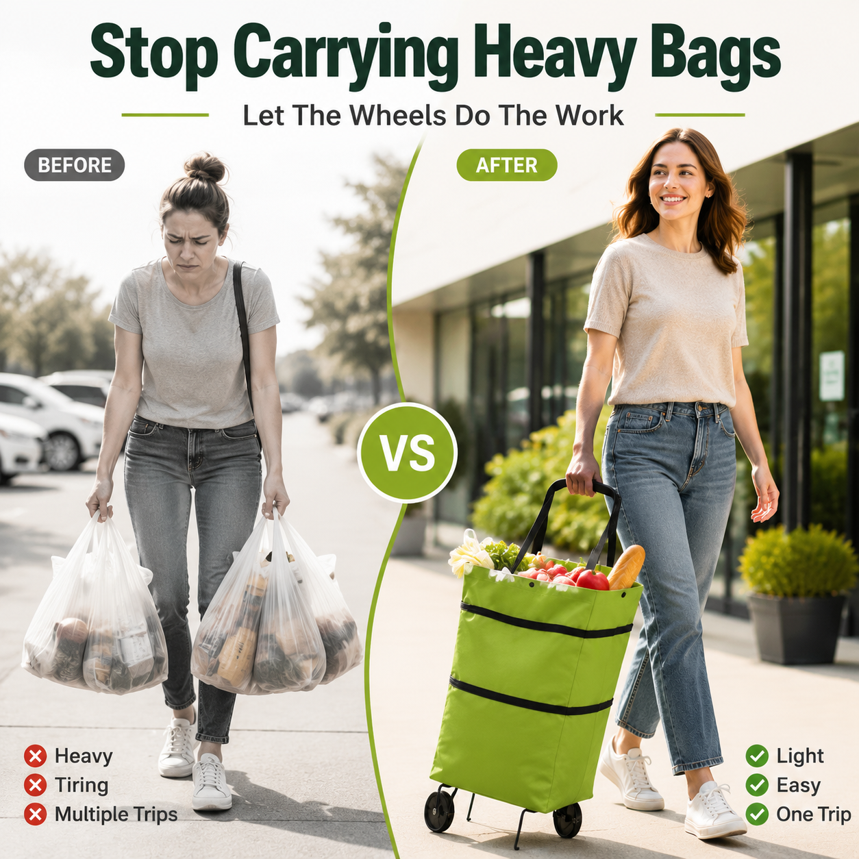 🍂 Fall Sale | 37% OFF – 2-in-1 Foldable Shopping Cart Bag with Wheels