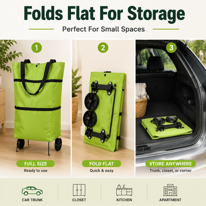🍂 Fall Sale | 37% OFF – 2-in-1 Foldable Shopping Cart Bag with Wheels