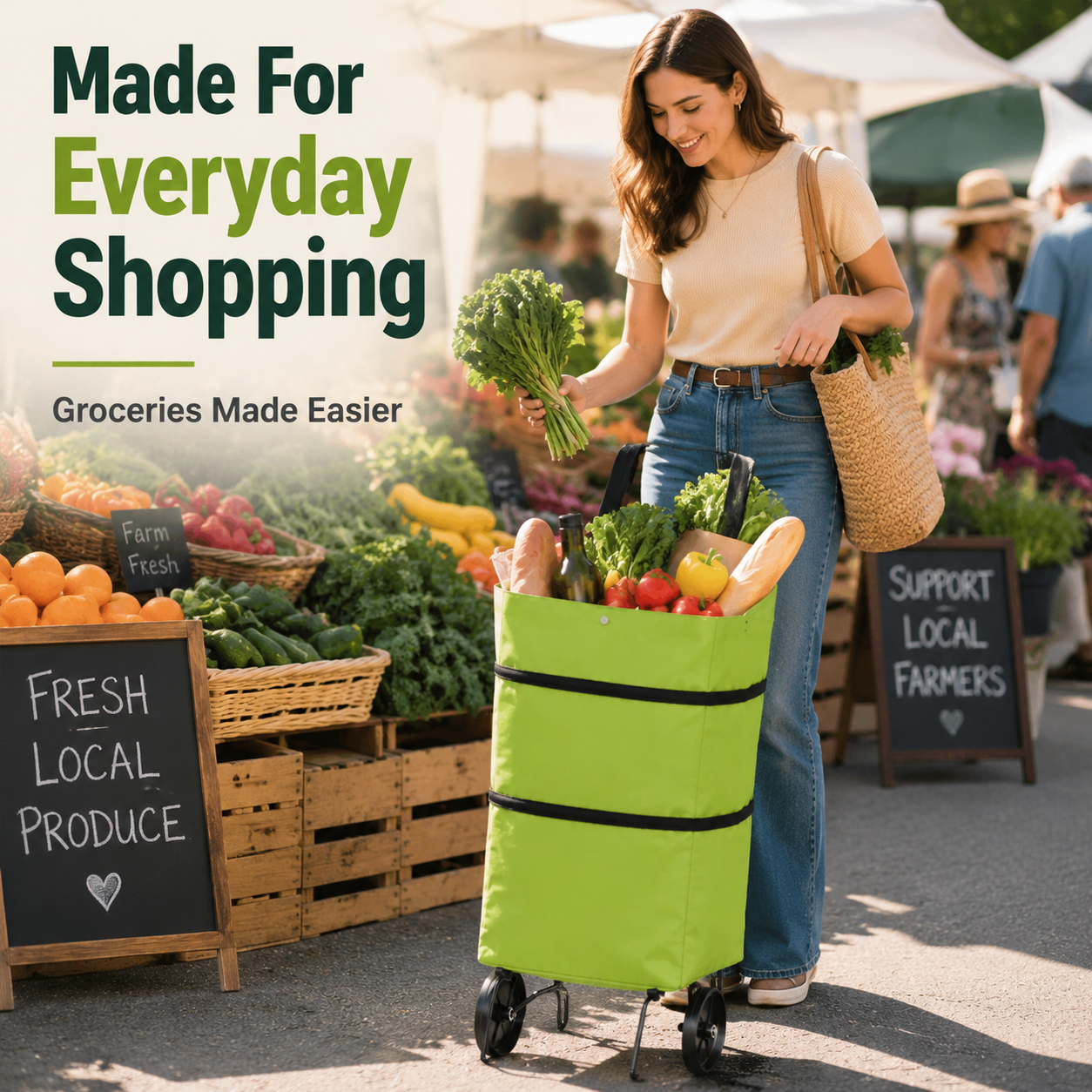 🍂 Fall Sale | 37% OFF – 2-in-1 Foldable Shopping Cart Bag with Wheels