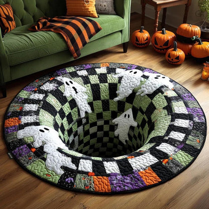 🎃 3D Skeleton Vortex Quilted Round Halloween Rug