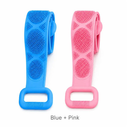 🛁 Silicone Bath Brush Back Scrubber with Handles – Double-Sided Exfoliating Shower Body Brush with Mesh Sponge for Deep Cleaning